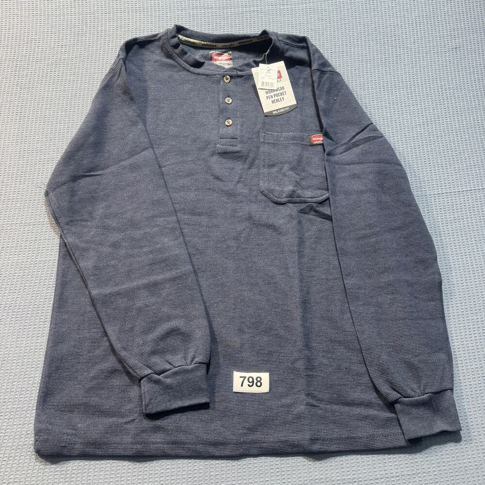 Wrangler WorkWear Pen Pocket Henley‎ Waffle Knit Men's Sz L Gray Brand New